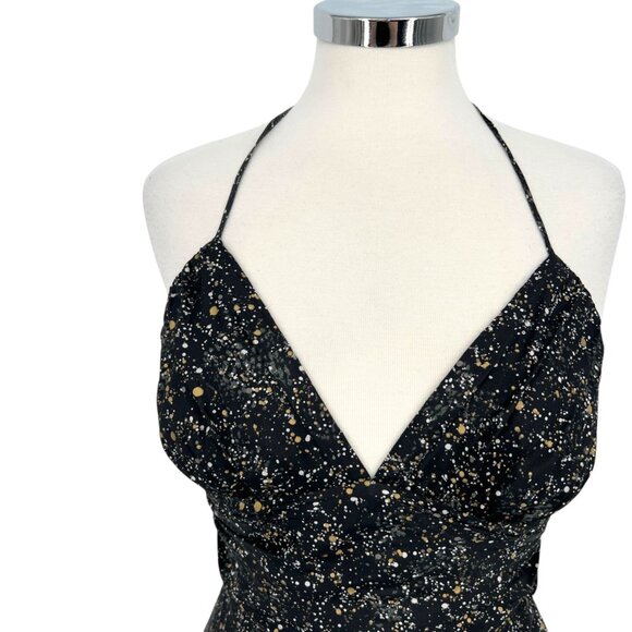 Express Womens Halter Neck Silk Black Gold Party Night Out Dress Size 6 - Picture 3 of 13